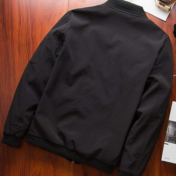 Casual Black Zip Up Men's Bomber Jacket - Picture 2 of 4